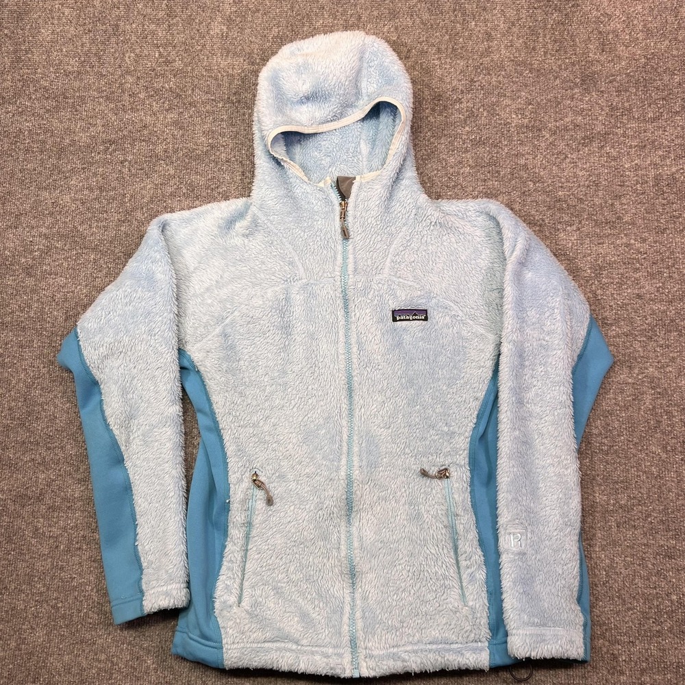 Patagonia R3 Jacket Womens Medium Blue Hooded Polartec Thermal Full Zip Fleece